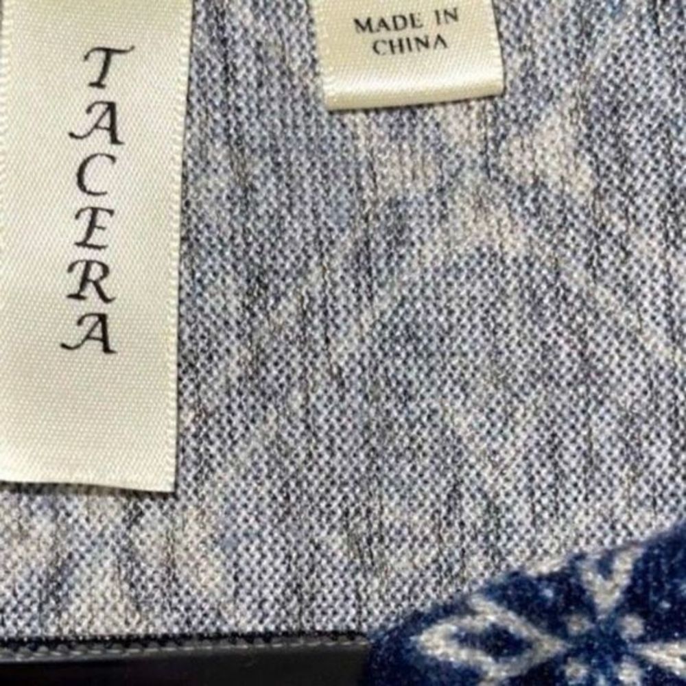 Tacera Batik Print Navy & White Knit Tunic‎ or Mini Dress —Size M  EUC - Picture 9 of 11